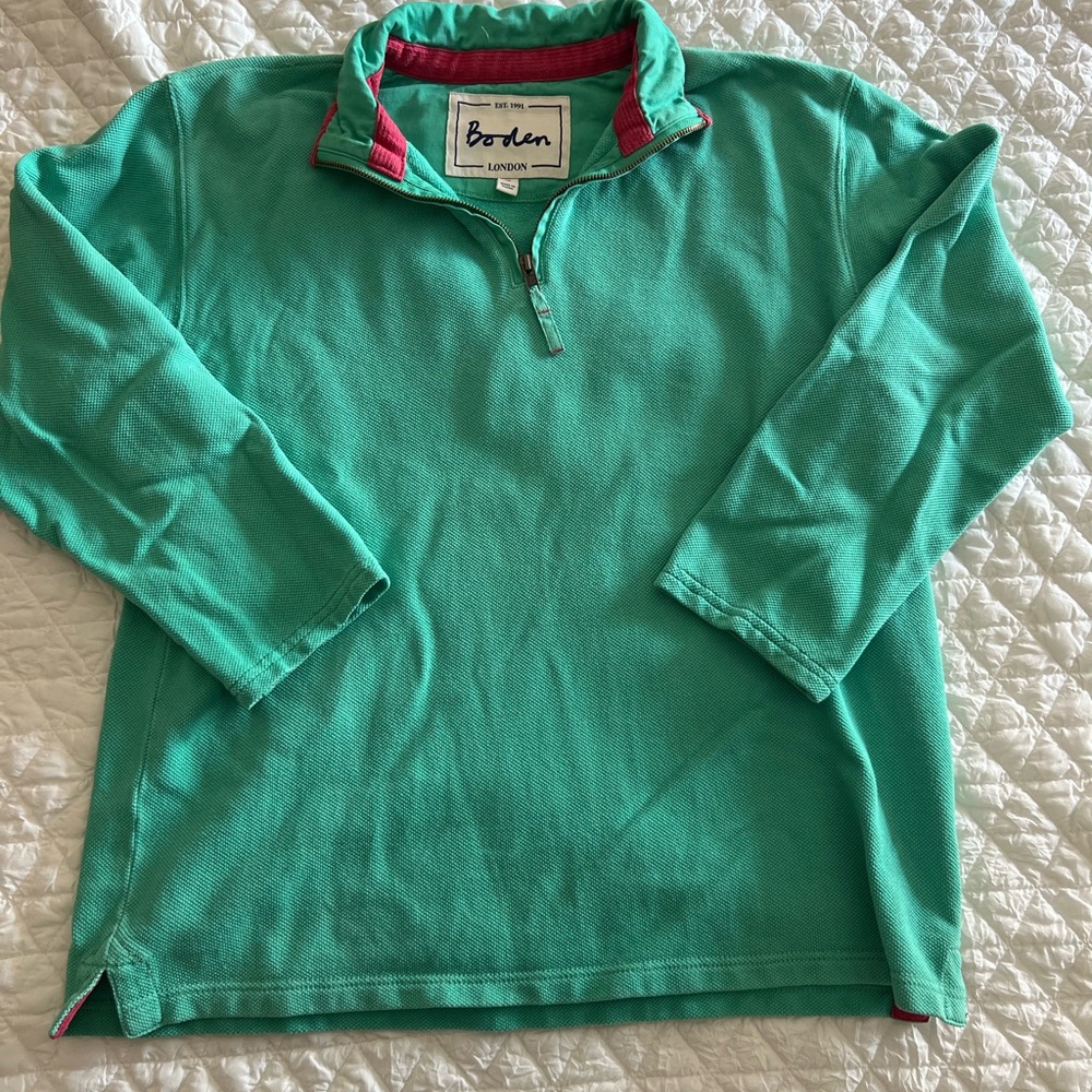 Boden Teal Quarter-Zip Sweater